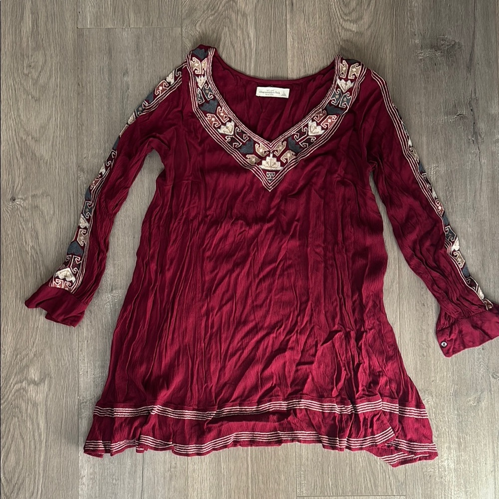Embroidered Burgundy Dress